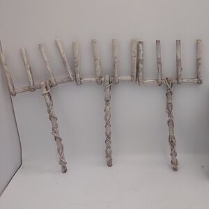 Lot Of 3 Wood Decor Intertwined Garden Fork - 4 Prong Handle 10" Length